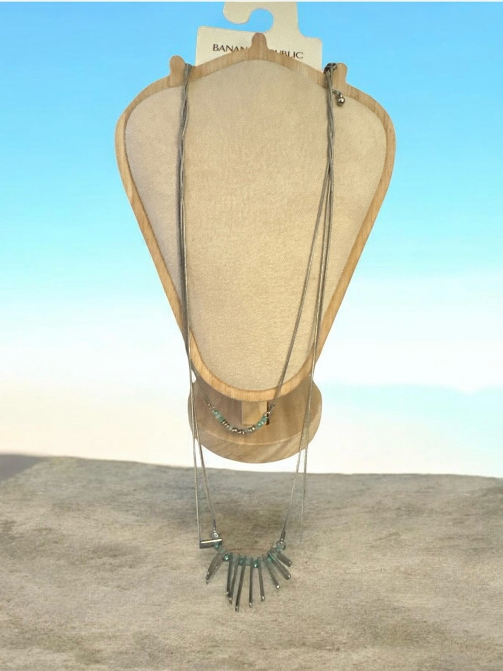 Banana Republic Silver Multi-Strand Necklace with Turquoise Beads